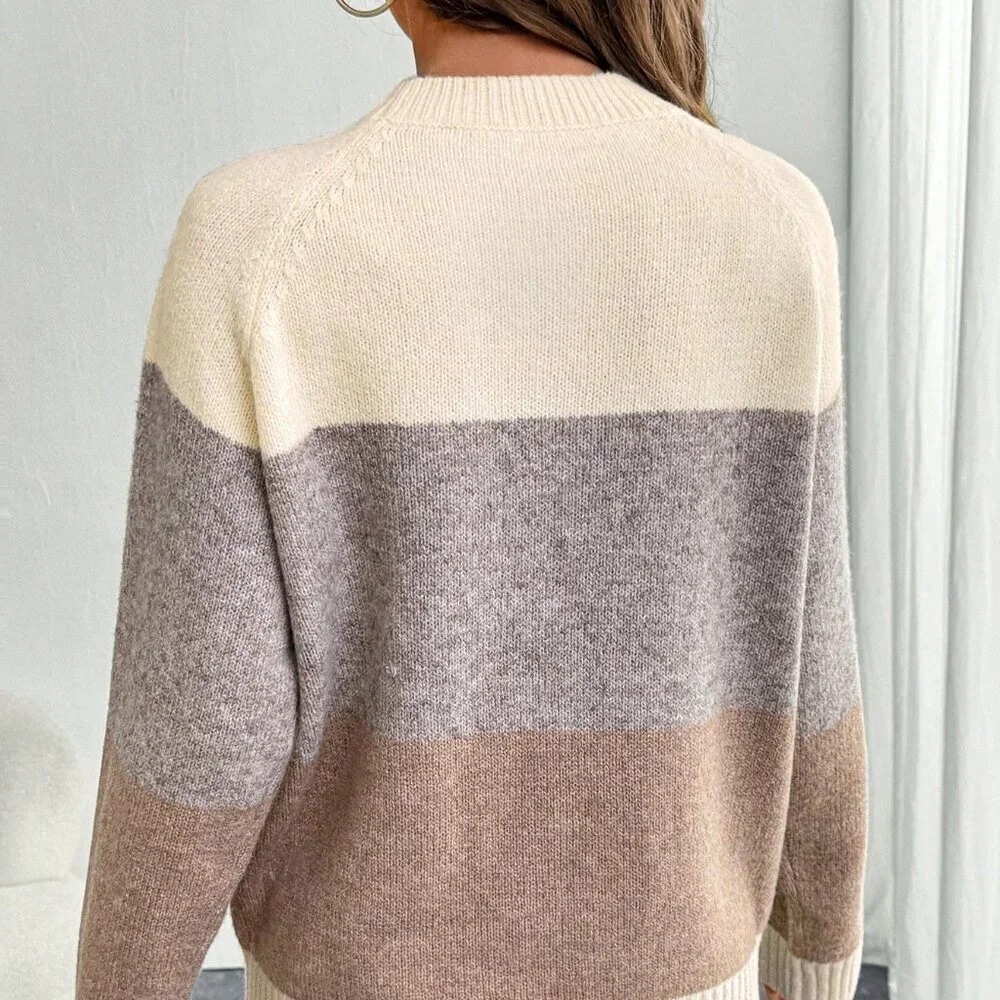Apricot Casual Women's Loose Knit Pullover with Contrasting Cable Design